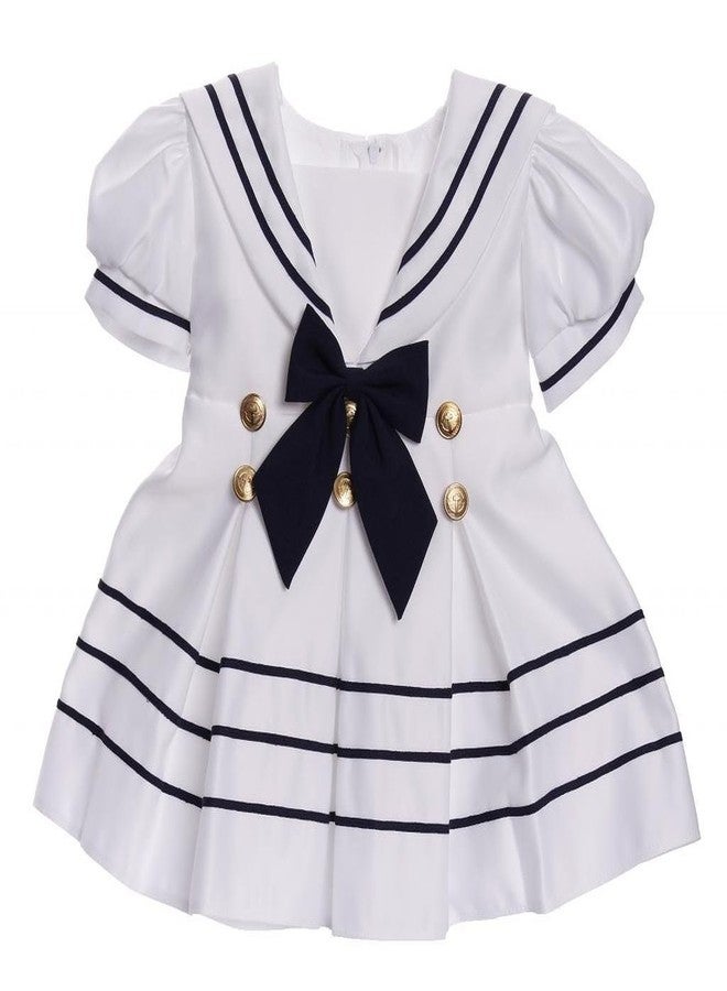 iGirlDress Baby Toddler Girls Nautical Sailor Dress with Hat 4T White - Image 2